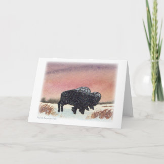 Solnedgång Buffalo Watercolor Painting Kort