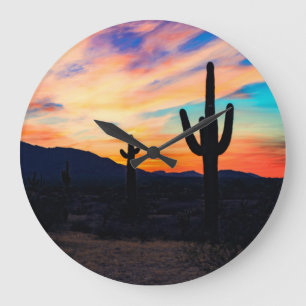 Solnedgång Cactus Desert Dusk Stor Klocka