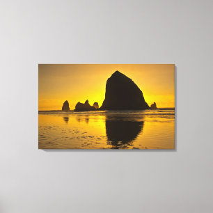 Solnedgång, Cannon Beach, Oregon, USA Canvastryck