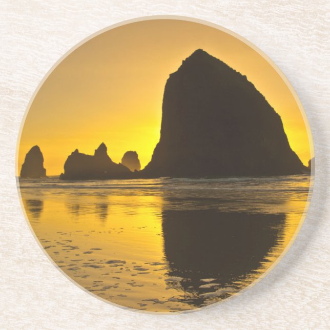 Solnedgång, Cannon Beach, Oregon, USA Underlägg Sandsten (Framsidan)