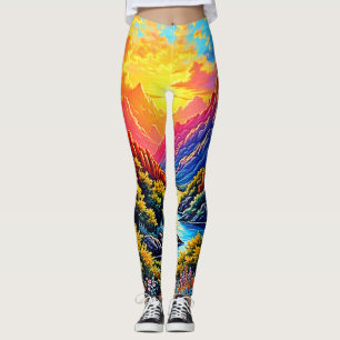 Solnedgång Canyon Flod Konst Leggings