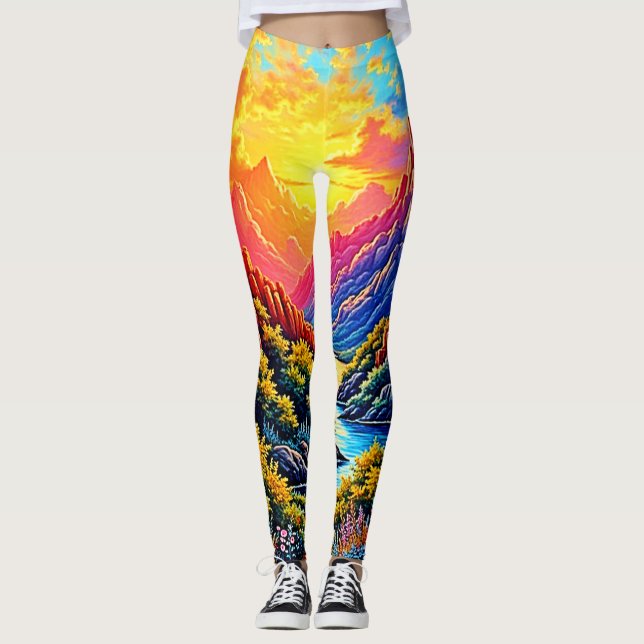 Solnedgång Canyon Flod Konst Leggings (Framsida)