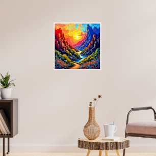 Solnedgång Canyon Flod Konst Poster