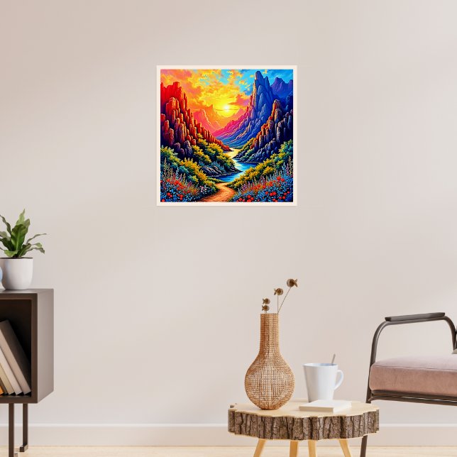 Solnedgång Canyon Flod Konst Poster (Vardagsrum 3)