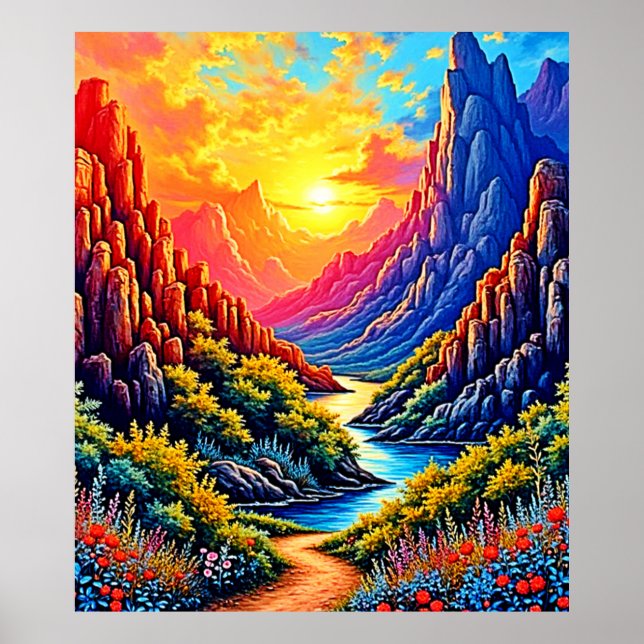 Solnedgång Canyon Flod Konst Poster (Framsidan)