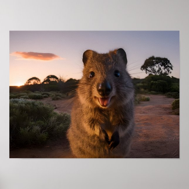 Solnedgång: Charming Quokka Smiles i Camera Poster (Framsidan)