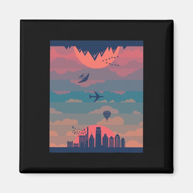 Solnedgång - dagsljus och nattjord 360 magnet (Framsidan)