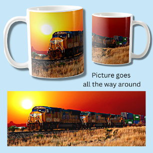 Solnedgång Diesel Locomotive Freight Tåg Kaffemugg