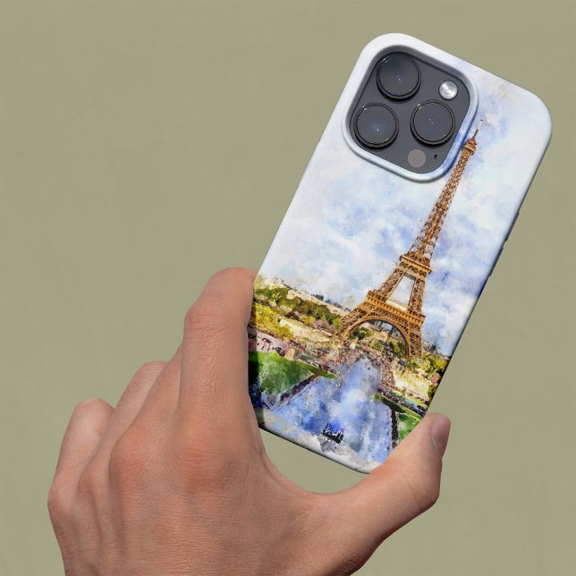 Solnedgång Eiffeltornet Paris Fransk Akvarell (Sunset Eiffel Tower Paris French Watercolor. iPhone Case)
