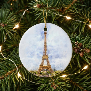 Solnedgång Eiffeltornet Paris Fransk Akvarell Julgransprydnad Keramik