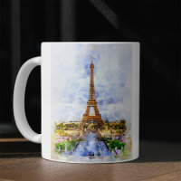 Solnedgång Eiffeltornet Paris Fransk Akvarell