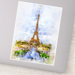 Solnedgång Eiffeltornet Paris Fransk Akvarell Klistermärken