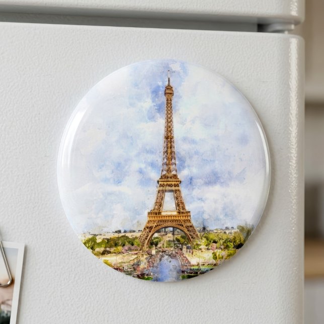 Solnedgång Eiffeltornet Paris Fransk Akvarell Magnet (Sunset Eiffel Tower Paris French Watercolor. Magnet)
