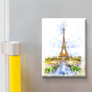Solnedgång Eiffeltornet Paris Fransk Akvarell Magnet