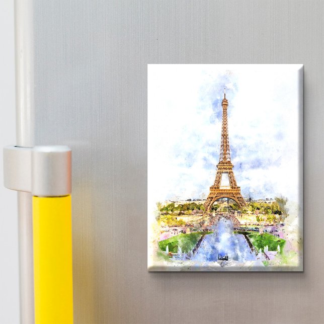Solnedgång Eiffeltornet Paris Fransk Akvarell Magnet (Sunset Eiffel Tower Paris French Watercolor. Magnet)