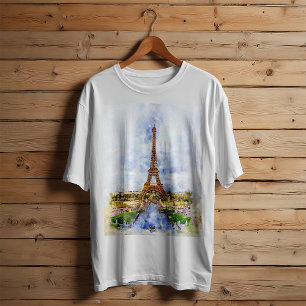 Solnedgång Eiffeltornet Paris Fransk Akvarell T Shirt