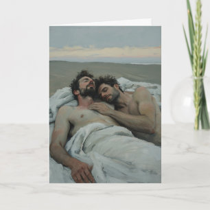Solnedgång Embrace i dyner på stranden Kort