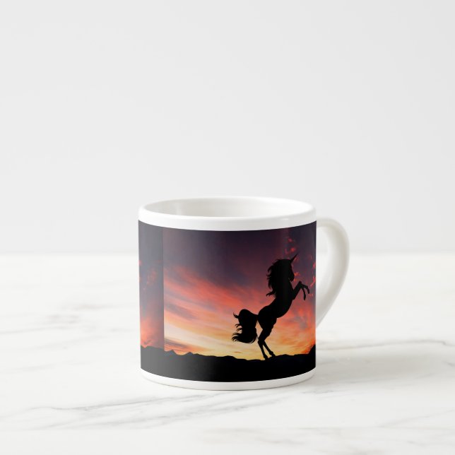 Solnedgång Enhörning Dubbel Silhuett Drick Espressomugg (Framsida höger)