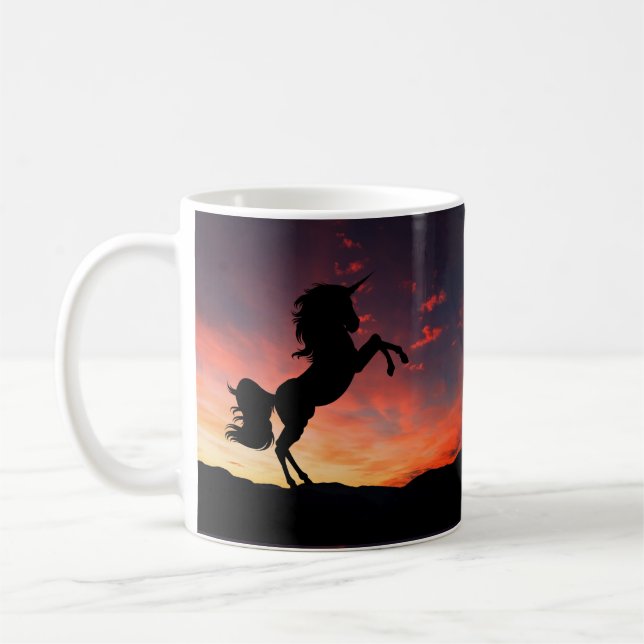 Solnedgång Enhörning Dubbel Silhuett Kaffemugg (Vänster)