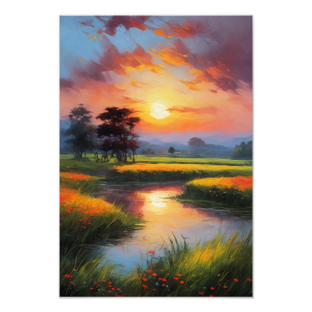 Solnedgång, Färg i träsket Fototryck (Framsidan)