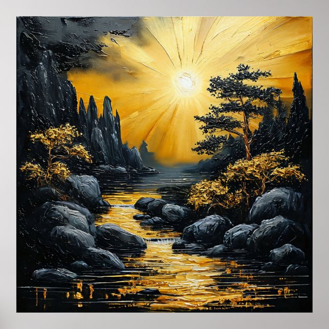 🌄 Solnedgång Flod Väggdekor För Naturälskare Hem  Poster (Framsidan)