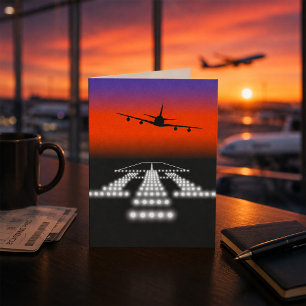 Solnedgång Flygplan Anflygning Landningsljus Luftf Kort