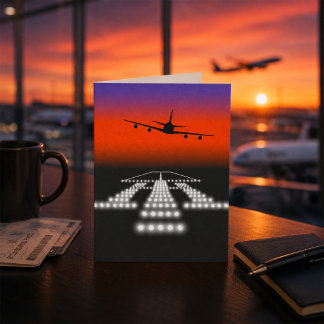 Solnedgång Flygplan Anflygning Landningsljus Luftf Kort