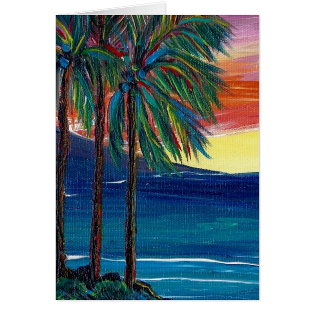 solnedgång för 3 handflatan hälsningskort (Framsidan)