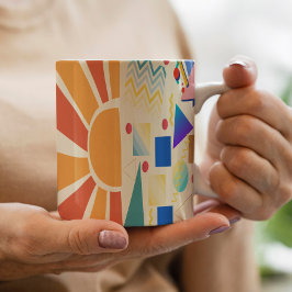 Solnedgång för den estetiska blå geometriröda Vint Kaffemugg