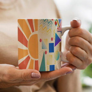 Solnedgång för den estetiska blå geometriröda Vint Kaffemugg