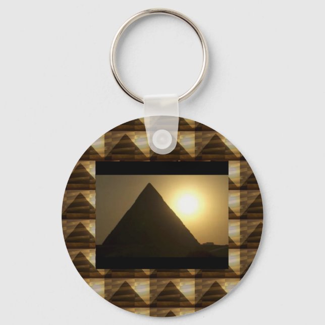 Solnedgång för Egyptenens PYRAMIDS: Vintagens arki Nyckelring (Framsida)