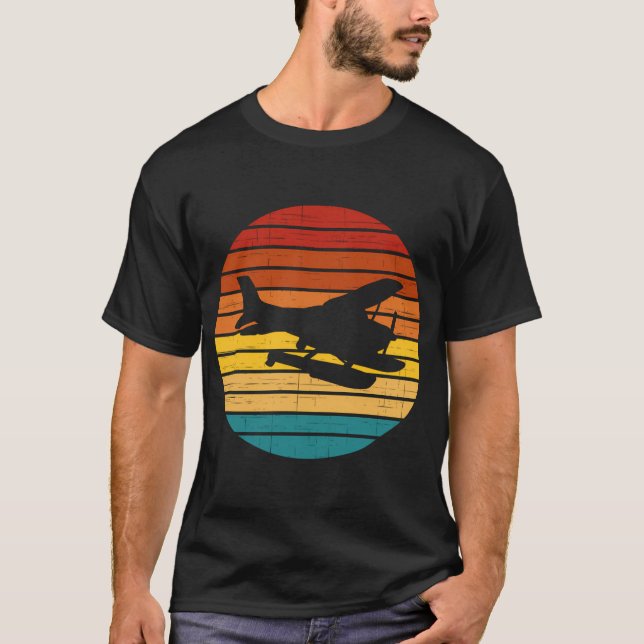 Solnedgång för flygplan som flyger pilot Seaplane  T Shirt (Framsida)