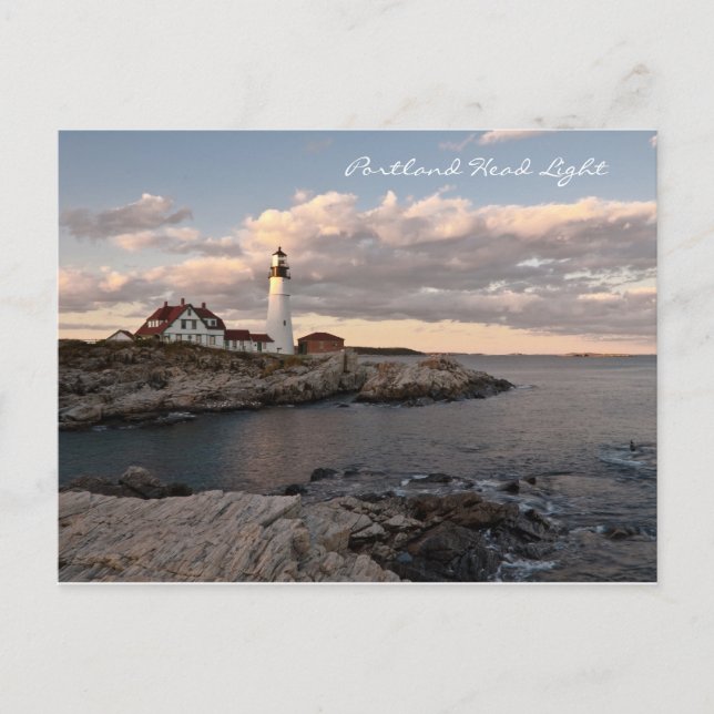 Solnedgång för Portland Head Light Sunset Vykort (Framsida)