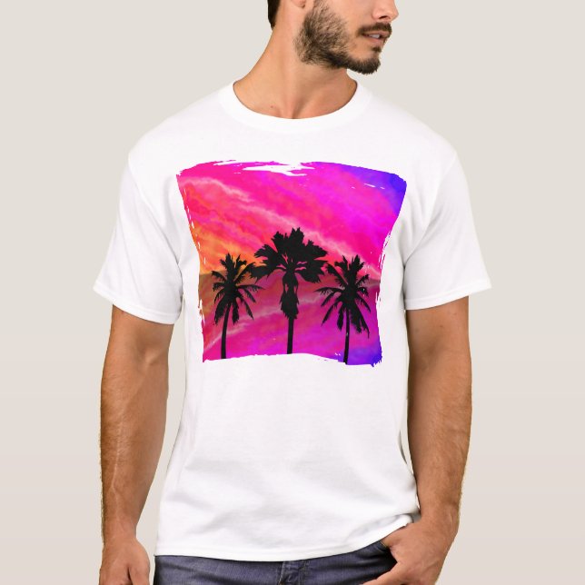 Solnedgång för tre handflatan tee shirt (Framsida)