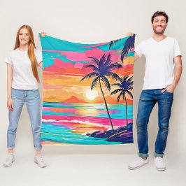 Solnedgång för tropisk Färg-glöd Fleecefilt