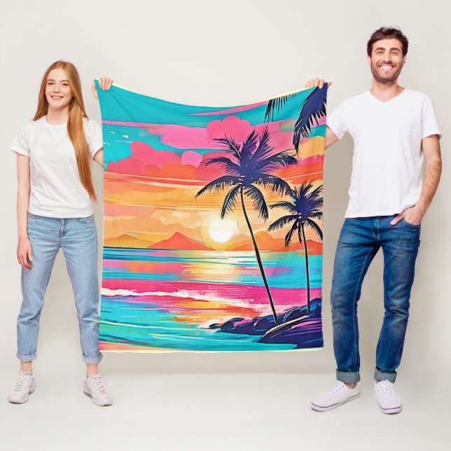 Solnedgång för tropisk Färg-glöd Fleecefilt (På plats)