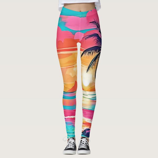 Solnedgång för tropisk Färg-glöd Leggings (Framsida)