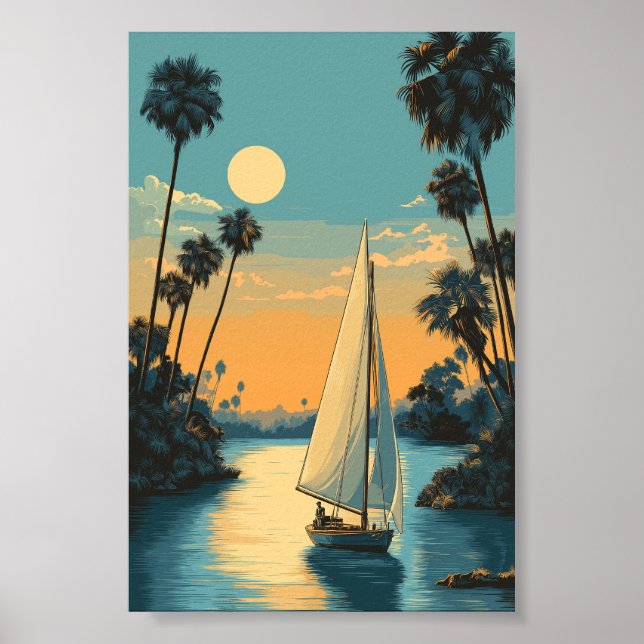 Solnedgång för tropisk segelbåt - Lagunkonsten Han Poster (Framsidan)