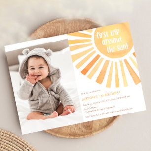 Solnedgång första resa kring Sol könsneutrala köns Inbjudningar