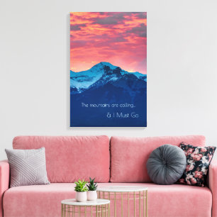 Solnedgång fotodecor över berg med citat canvastryck