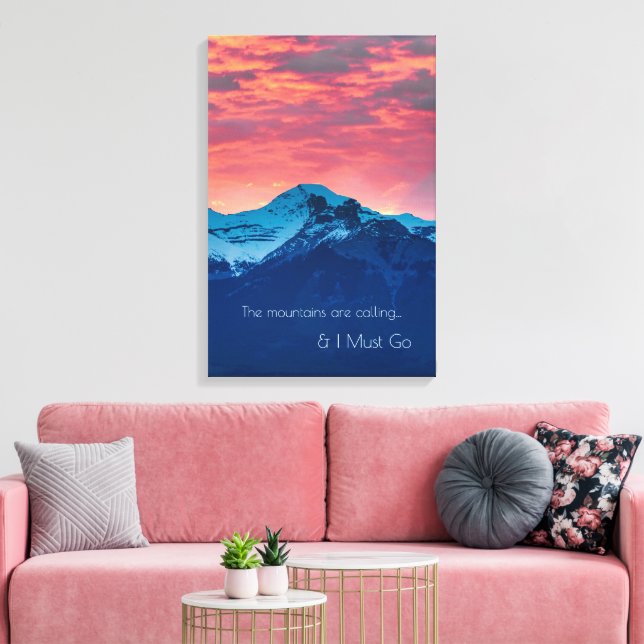 Solnedgång fotodecor över berg med citat canvastryck (Insitu (Vardagsrum))