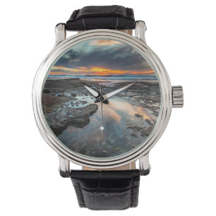Solnedgång från tidvattenpölar armbandsur