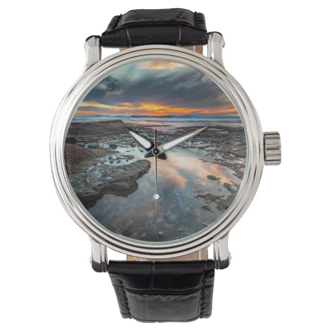 Solnedgång från tidvattenpölar armbandsur (Framsida)
