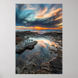 Solnedgång från tidvattenpölar poster