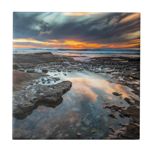 Solnedgång från tidvattenpölarna kakelplatta (Framsidan)