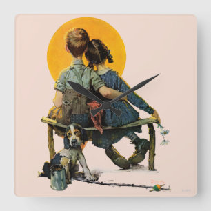 Solnedgång Fyrkantig Klocka