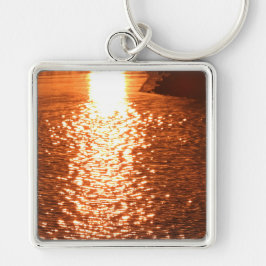 Solnedgång Fyrkantig Silverfärgad Nyckelring