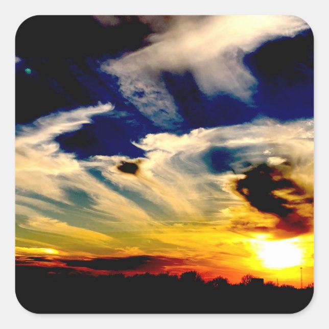 Solnedgång Fyrkantigt Klistermärke (Framsida)