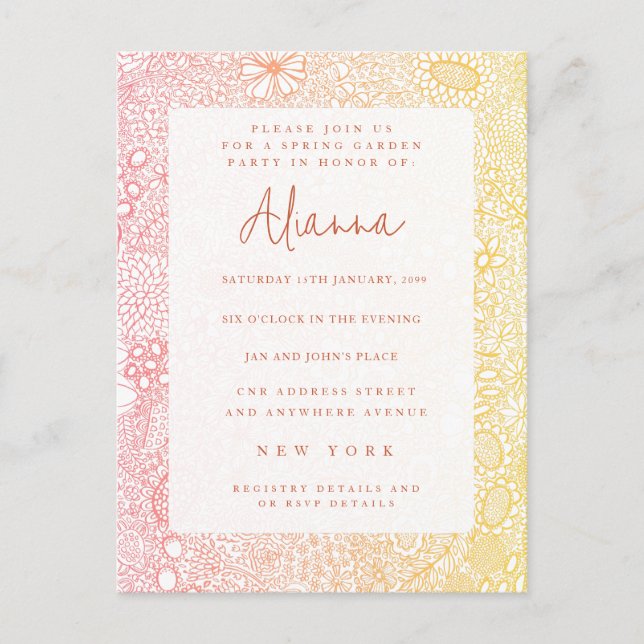 Solnedgång Garden Scene Artist Coral Peach Vykort (Framsida)