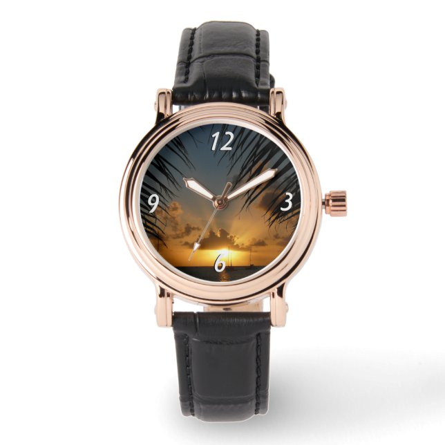 Solnedgång genom det tropiska Sjölandskapet vid Ha Armbandsur (Framsida)